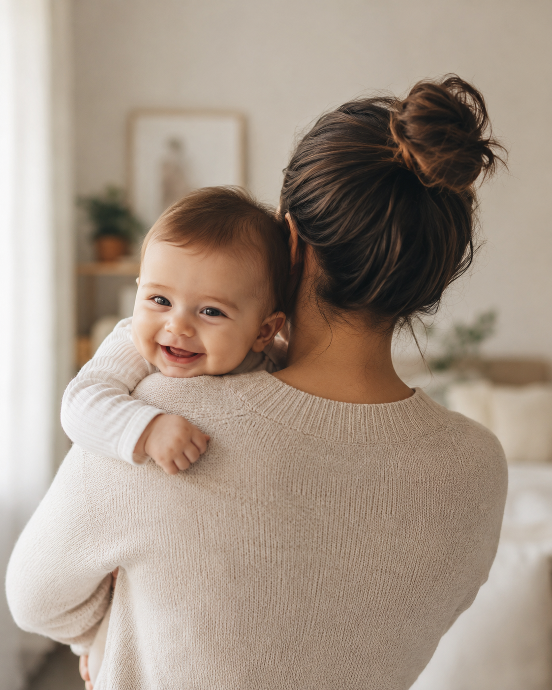 A parent gently holding their baby.